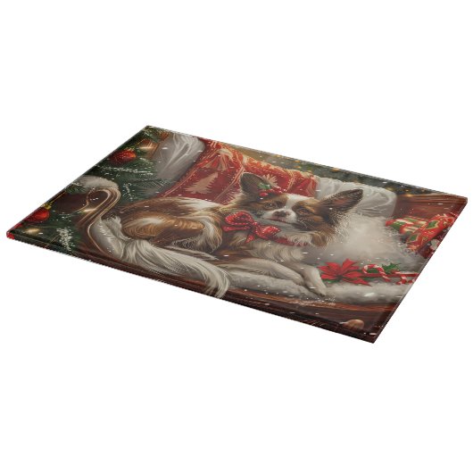 Papillon Hond Kerstfeest Snijplank (Hoek)