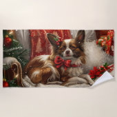 Papillon Hond Kerstfeest Strandlaken (Voorkant)