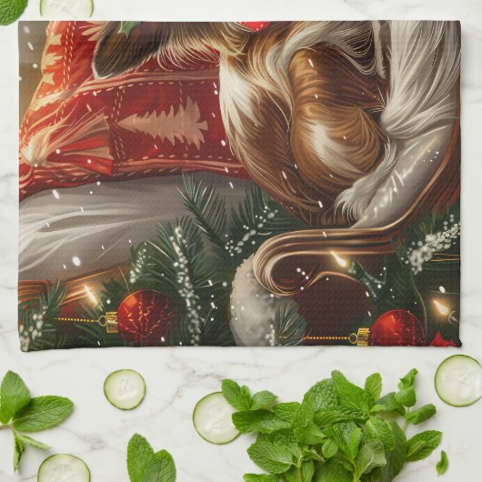 Papillon Hond Kerstfeest Theedoek (Gevouwen)