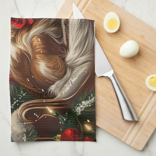 Papillon Hond Kerstfeest Theedoek (Quarter Fold)