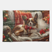 Papillon Hond Kerstfeest Theedoek (Horizontaal)
