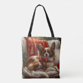 Papillon Hond Kerstfeest Tote Bag (Achterkant)