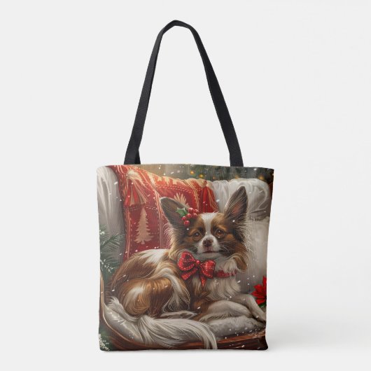 Papillon Hond Kerstfeest Tote Bag (Achterkant)