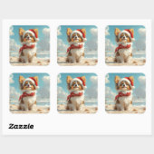 Papillon Hond Kerstmis Vintage Strand Vierkante Sticker (Vel)