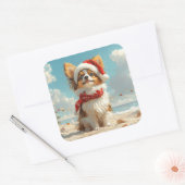 Papillon Hond Kerstmis Vintage Strand Vierkante Sticker (Envelop)