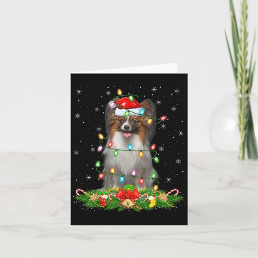 Papillon Hond Kerstverlichting Grappige Kerstman H Kaart (Voorkant)