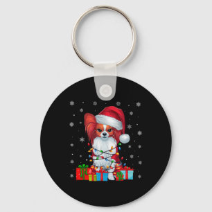 Papillon Hond Lelijke Kerstverlichting Santa Papil Sleutelhanger