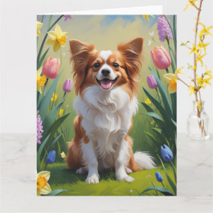 Papillon-hond lente bloemen schilderij  kaart