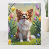 Papillon-hond lente bloemen schilderij  kaart (Voorkant)