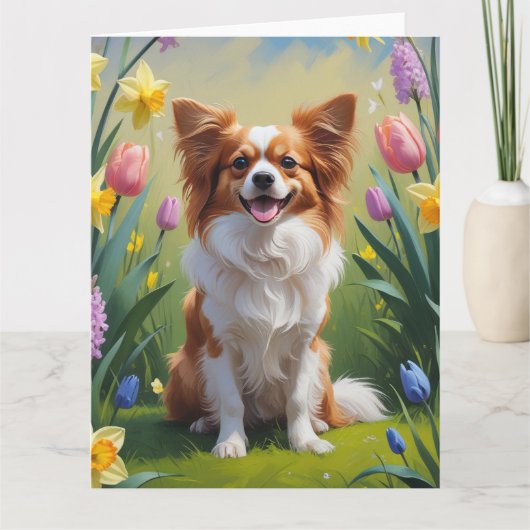 Papillon-hond lente bloemen schilderij  kaart (Voorkant)