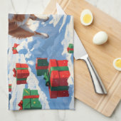 Papillon hond loopt in de sneeuw met kerst Pet Theedoek (Quarter Fold)