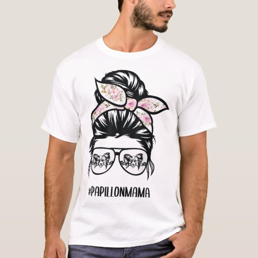 papillon hond maffie bun haar bril papillon m t-shirt (Voorkant)