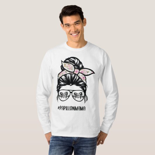 papillon hond maffie bun haar bril papillon m t-shirt (Voorkant volledig)