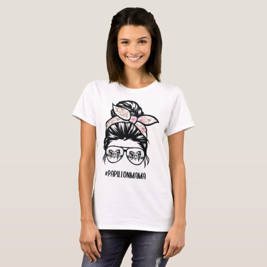 papillon hond maffie bun haar bril papillon m t-shirt (Voorkant volledig)