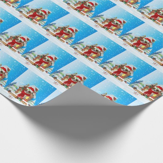 Papillon-hond met kerstcadeaus cadeaupapier (Hoek)