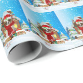 Papillon-hond met kerstcadeaus cadeaupapier (Rol Hoek)