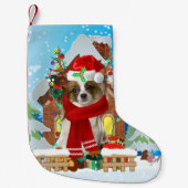 Papillon-hond met kerstcadeaus kleine kerstsok (Voorkant)