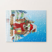 Papillon-hond met kerstcadeaus legpuzzel (Horizontaal)