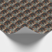 Papillon hond met kerstcadeaus open haard cadeaupapier (Hoek)