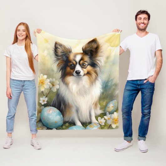 Papillon Hond met Paaseieren Vakantie Fleece Deken (In situ)
