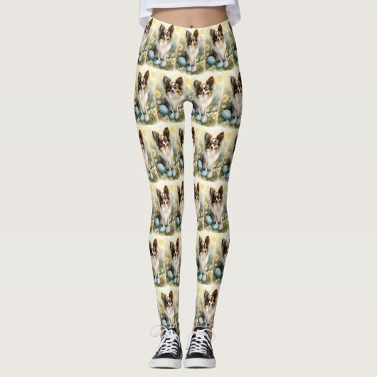 Papillon Hond met Paaseieren Vakantie Leggings (Voorkant)