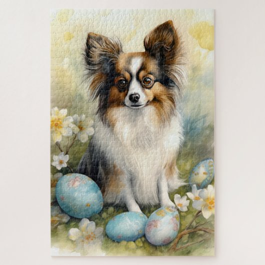 Papillon Hond met Paaseieren Vakantie Legpuzzel (Verticaal)