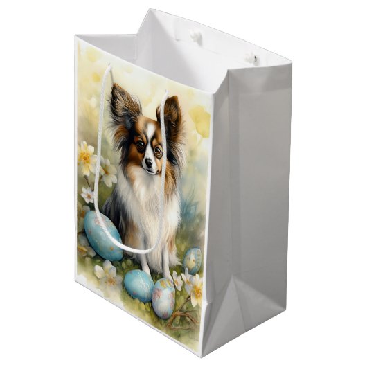 Papillon Hond met Paaseieren Vakantie Medium Cadeauzakje (Voorkant Gekanteld)