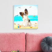 Papillon-hond op het strand canvas afdruk (Insitu (Woonkamer))