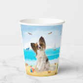 Papillon-hond op het strand papieren bekers (Achterkant)