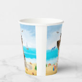 Papillon-hond op het strand papieren bekers (Rechts)