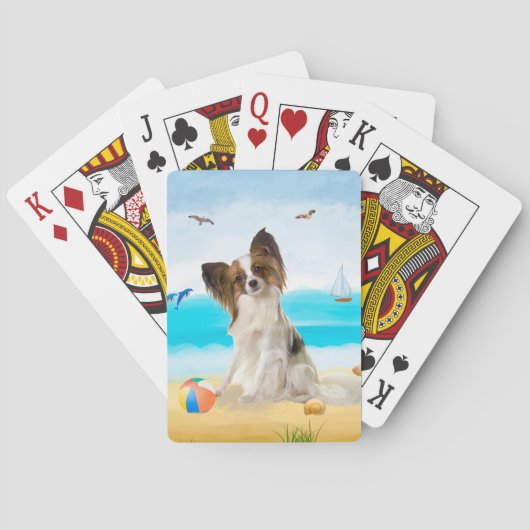 Papillon-hond op het strand pokerkaarten (Achterkant)