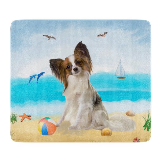 Papillon-hond op het strand snijplank (Voorkant)