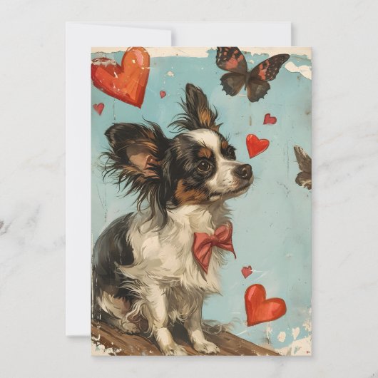 Papillon hond Oude Valentijnsdag Feestdagenkaart (Voorkant)