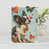 Papillon hond Oude Valentijnsdag Feestdagenkaart (Staand voorkant)