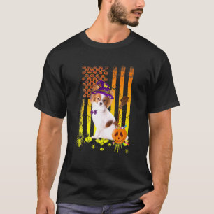 Papillon Hond Pompoen Amerikaanse vlag Halloween H T-shirt