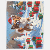 Papillon-hond rent in de sneeuw met kerstmuts fleece deken (Voorkant)