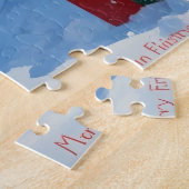 Papillon-hond rent in de sneeuw met kerstmuts legpuzzel (Zijkant)