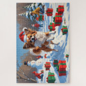 Papillon-hond rent in de sneeuw met kerstmuts legpuzzel (Verticaal)