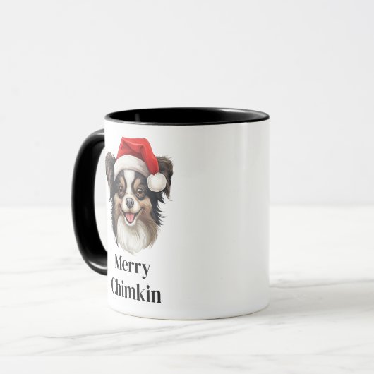Papillon Hond Santa Hoed Kerstmis Mok (Voorkant links)