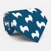 Papillon Hond Silhouetten Patroon Blauw en Wit Stropdas (Opgerold)