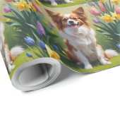 Papillon Hond Spring Bloemen Schilderen Cadeaupapier (Rol Hoek)
