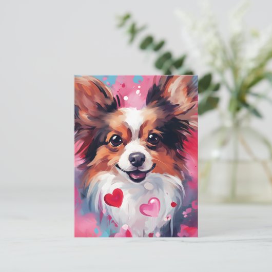 Papillon hond Valentijnsdag Briefkaart (Staand voorkant)