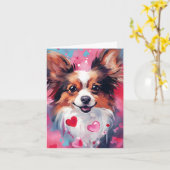 Papillon hond Valentijnsdag Kaart (Gele Bloem)