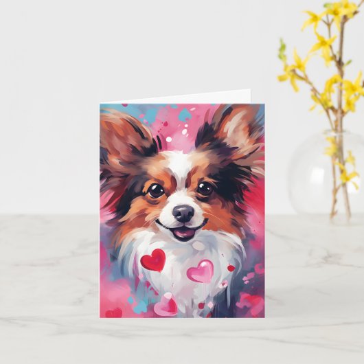 Papillon hond Valentijnsdag Kaart (Gele Bloem)
