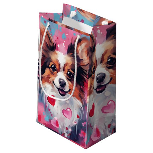 Papillon hond Valentijnsdag Klein Cadeauzakje (Achterkant Gekanteld)
