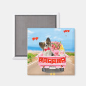 Papillon-hond Valentijnsdag Truck Harten Magneet (Voorkant / Achterkant)