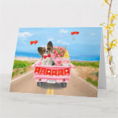 Papillon-hond Valentijnsdag Truck Hartjes Kaart (Gele Bloem)