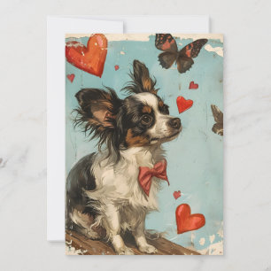 Papillon hond Valentijnsdag vintage Feestdagenkaart