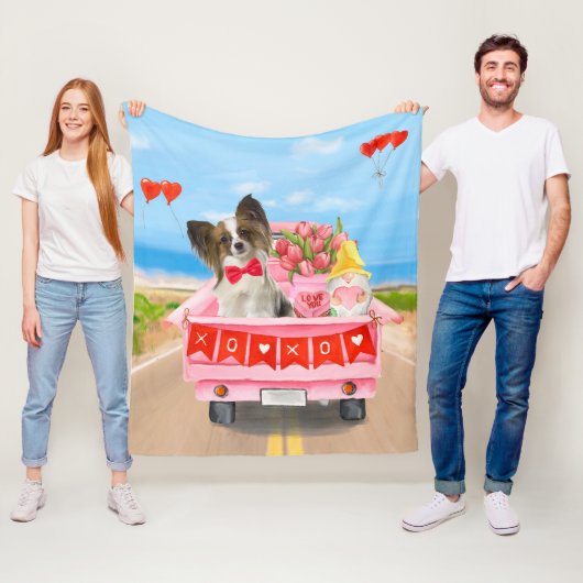 Papillon-hond Valentijnsdag-vrachtwagen Fleece Deken (In situ)