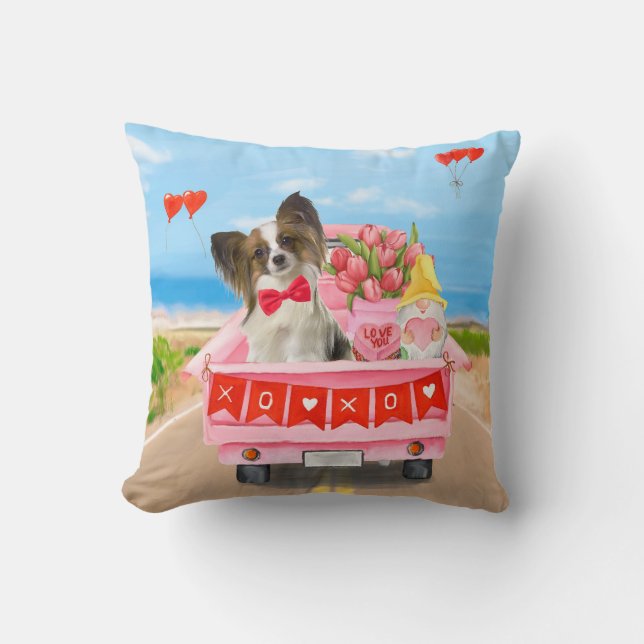 Papillon-hond Valentijnsdag vrachtwagen harten Kussen (Voorkant)